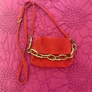 Free People Red Crossbody Bag with Gold Chain